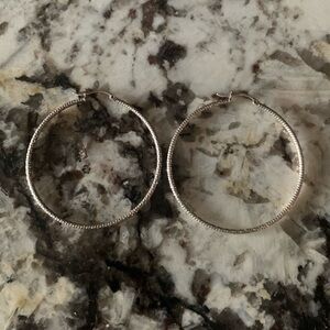 Vintage Sterling Silver Large Hoop Earrings, Diamond Cut, Stamped 925